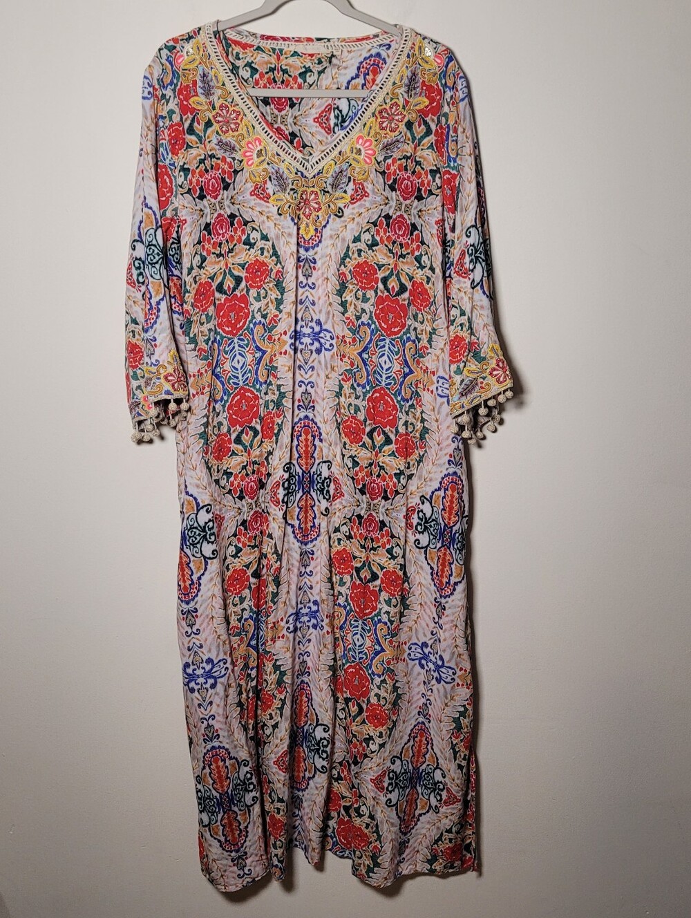 Soft Surroundings Plus Size 2X Maxi Dress Boho Beaded Embroidered Floral V- Neck